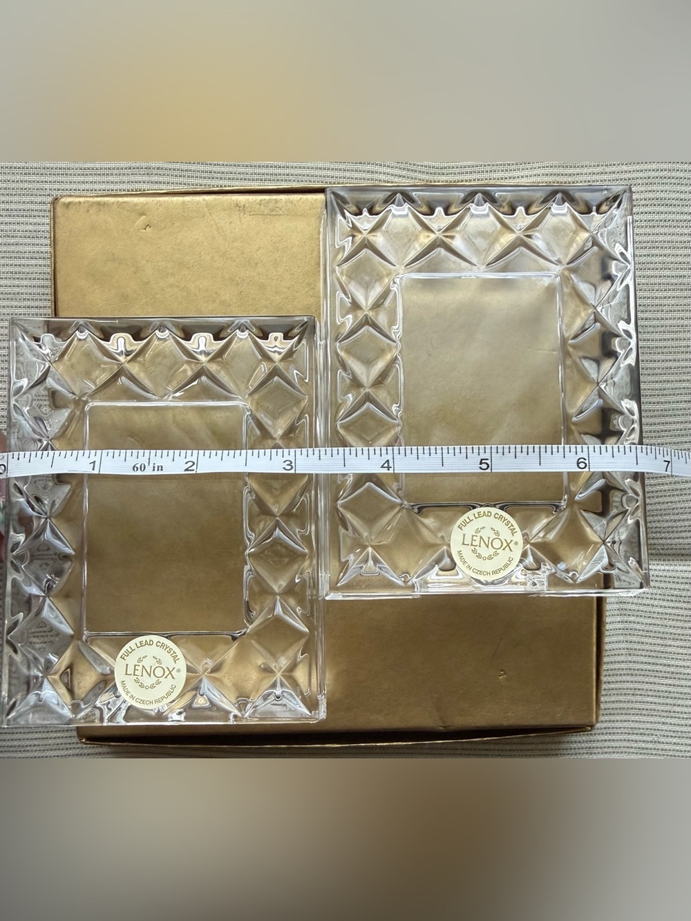 2 small Lenox Clear Crystal Czech Republic Faceted Rectangle Photo Vintage Frame - Picture 11 of 15